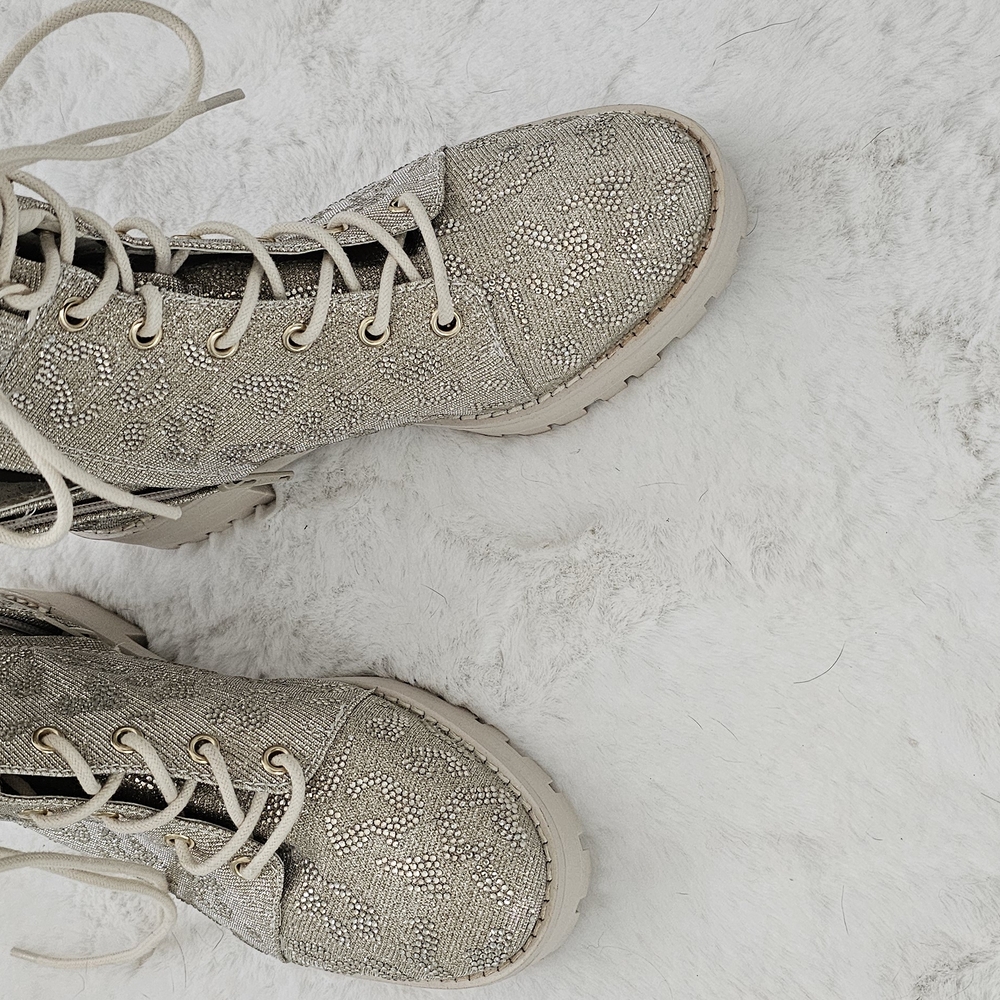 Gianni Bini Cream Lace Up Boots with Textured Design